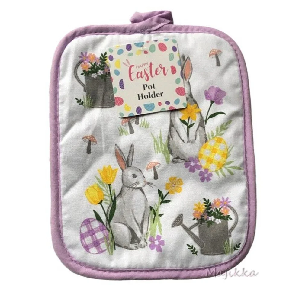 Easter Kitchen Dish Towel Potholder Oven Mitt Bunny Peter Cottontail Set of 3